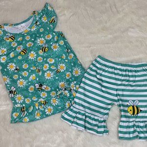 Kids Bee and Daisy Matching Set - Green and White